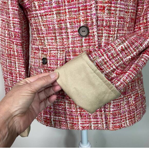 Carlisle Multicolor Pink Khaki Tweed Wool Silk Blend Blazer Jacket Size 6 - Picture 7 of 9